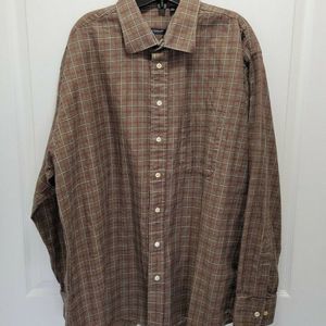 Vintage Burberry Button Up Dress Shirt Long Sleeve Brown Plaid Houndstooth XL